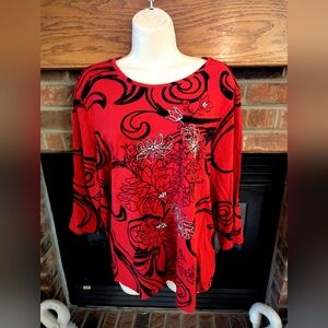 CJ Banks Red Floral Women's Top Women's Size 1X